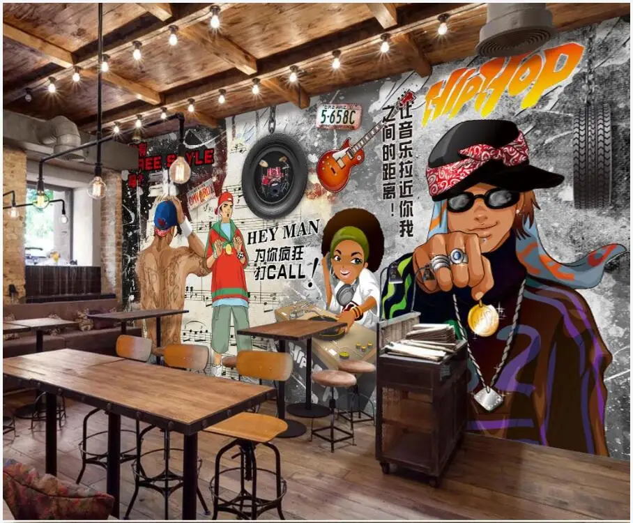 

WDBH 3d photo wallpaer custom mural Retro nostalgic graffiti music bar background home decor living room wallpaper for walls 3 d