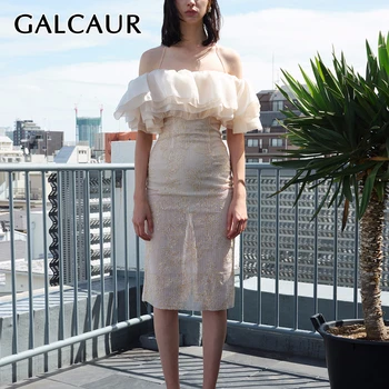 

GALCAUR Patchwork Ruffles Dress Women Halter High Waist Off Shoulder Backless Sequins Slim Sling Dresses Female 2020 Summer New