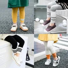 Детские брюки; комбинезон для девочек; хлопковые носки; сезон осень-зима; леггинсы до щиколотки в полоску с двумя иглами