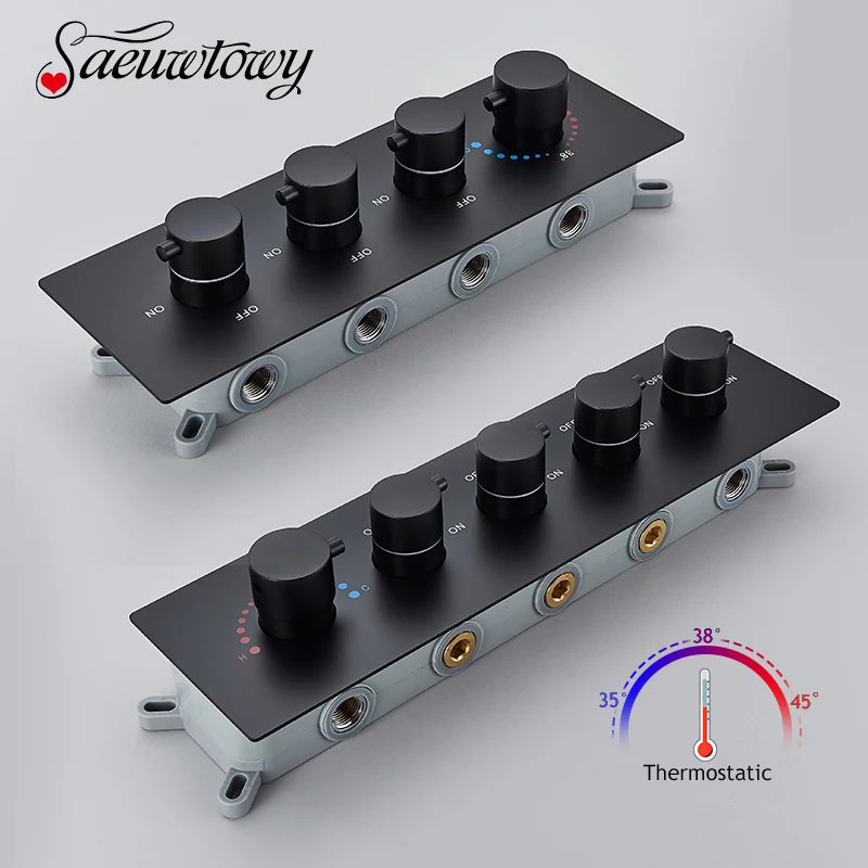 Thermostatic Mixer Valve Shower Faucet Embedded Box 3/4Ways Black Mixer Shower Accessories Thermostatic Control Valve