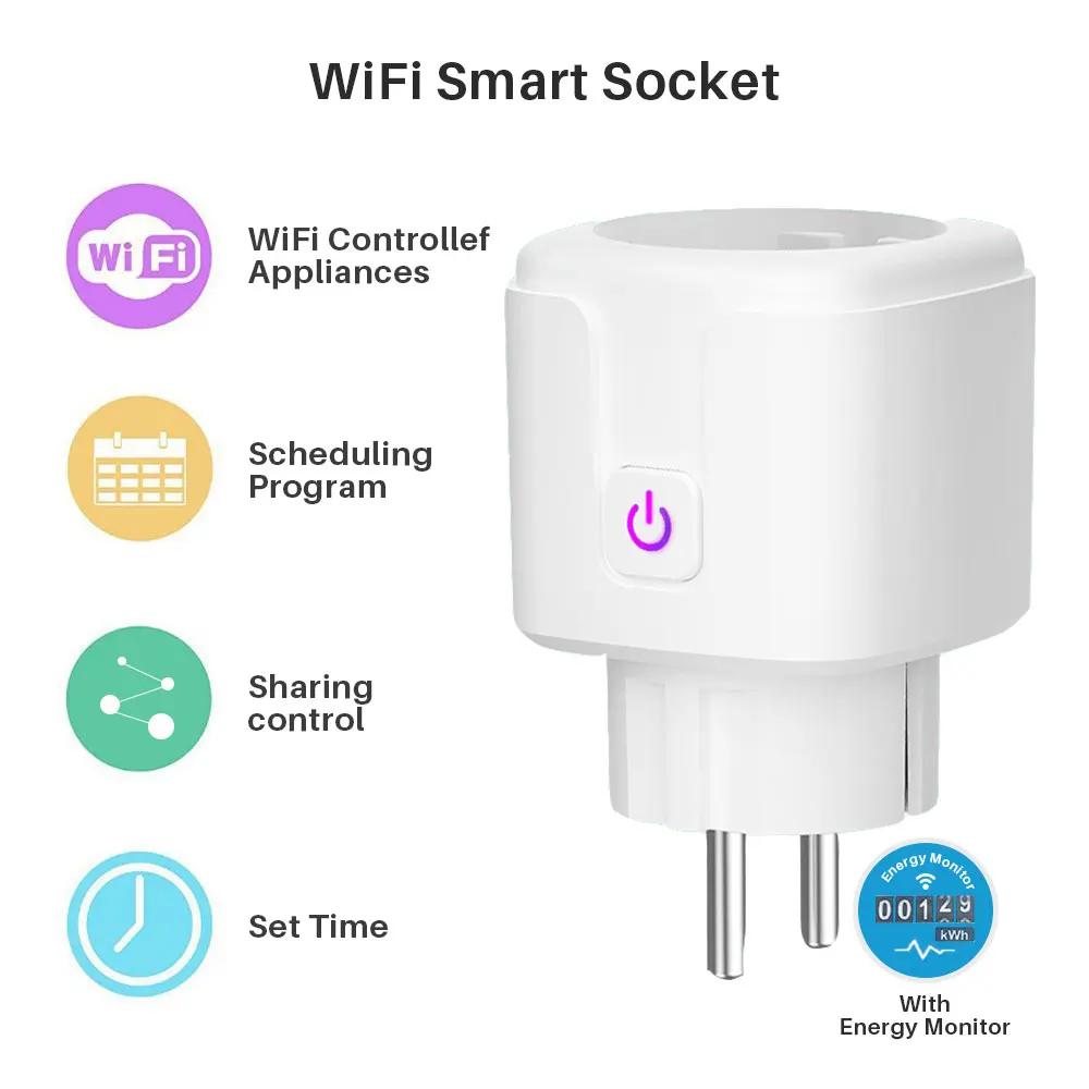 WiFi Smart Plug Outlet Wireless Power Socket Real-time Monitor Electricity  With RGB Light