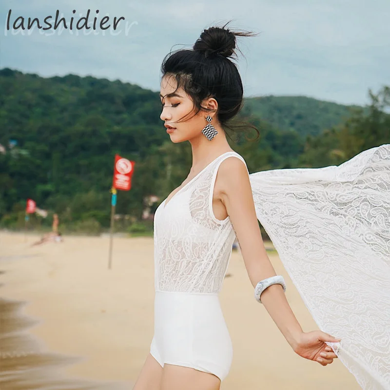 

2019 New Style Solid Color Online Celebrity Swimwear Backless Sexy Hot Springs Bathing Suit Women's Conservative Beach Holiday T