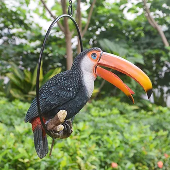 

Decorative Parrot Statues with Stand Garden Door Big Mouth Birds Decoration Artificial Animal Crafts Tree Hanging Sculpture