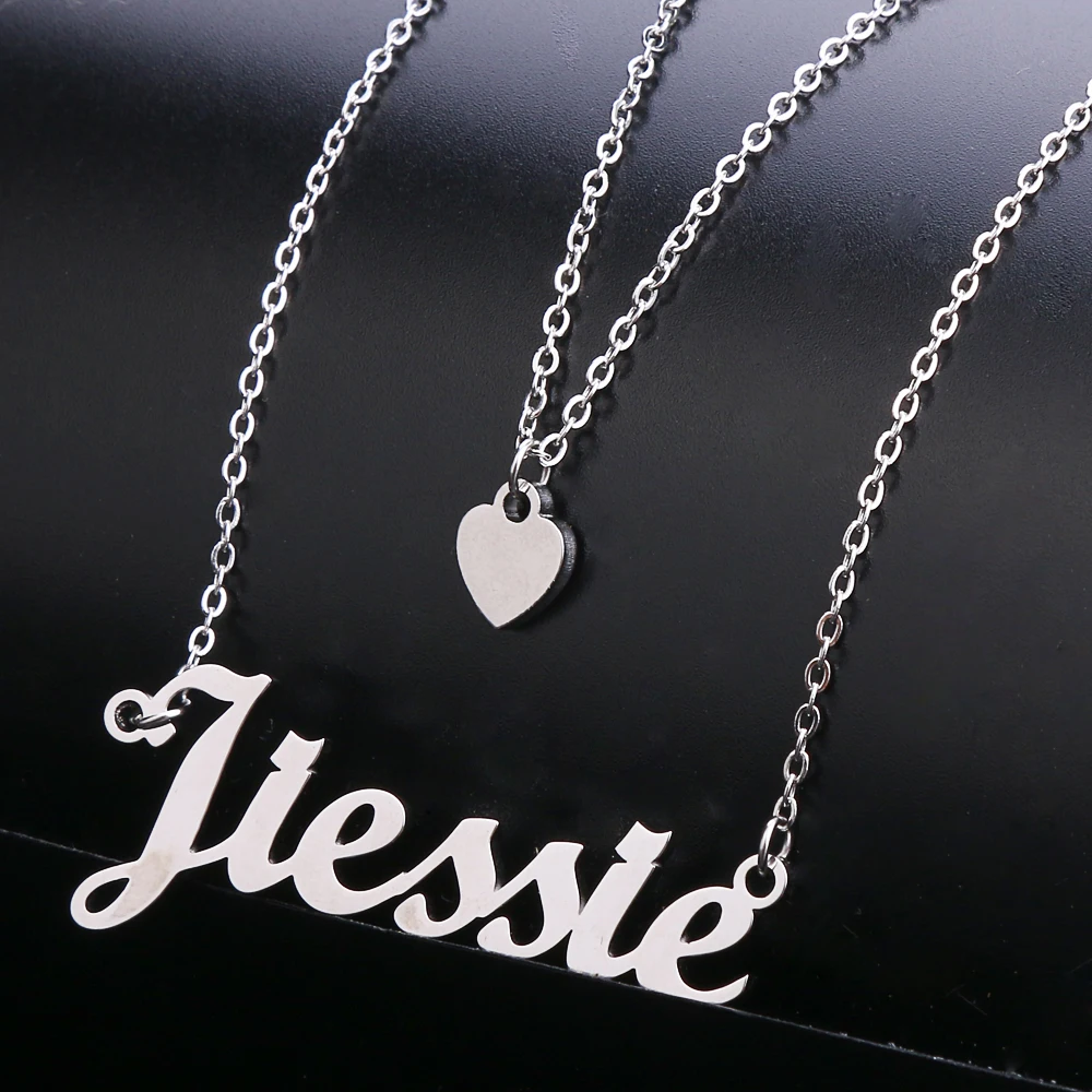 Lateefah Personality Custom Double Names Necklace Custom Heart Chokers Necklaces Handwriting Nameplate Couple Jewelry