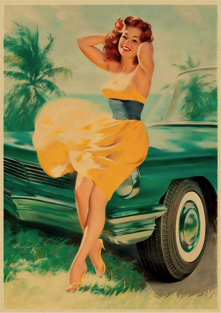 Pinup Girls Series 8 World War II Vintage Kraft Paper Classic Poster Bar Cafe Living Room Dining Wall Decorative Paintings