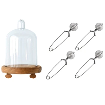 

Wood Cupcake Stand Preserved Flower e with 4 Pack Loose Leaf Tea Snap Ball and Tea Net Stainless Steel Strainer