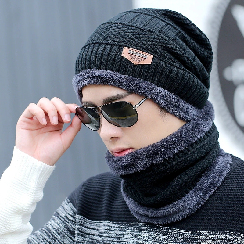 2pcs/Set Men Women Winter Warm Mask Cap Knitted Skiing Snowboard Bibs Hat Snow Sport Snowmobile Thicken Scarf Mask