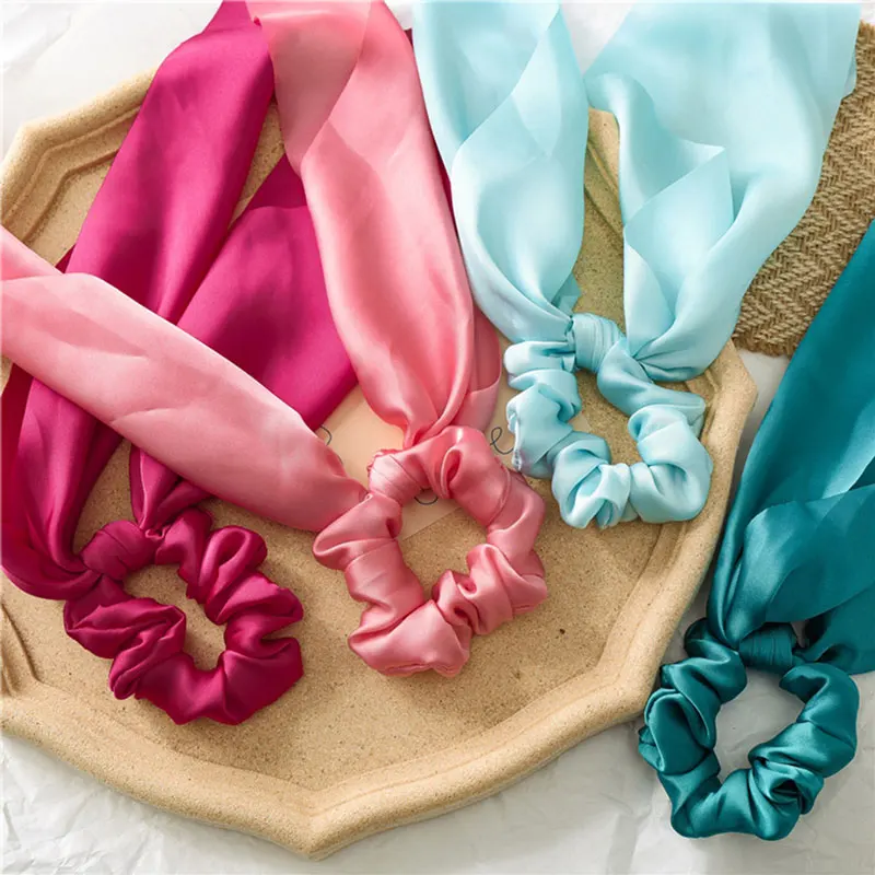 Ponytail Holder scrunchie solid hair ties Elastic Hair Rope for Women Hair Bow Ties Scrunchies Hair Bands Ribbon Hairbands