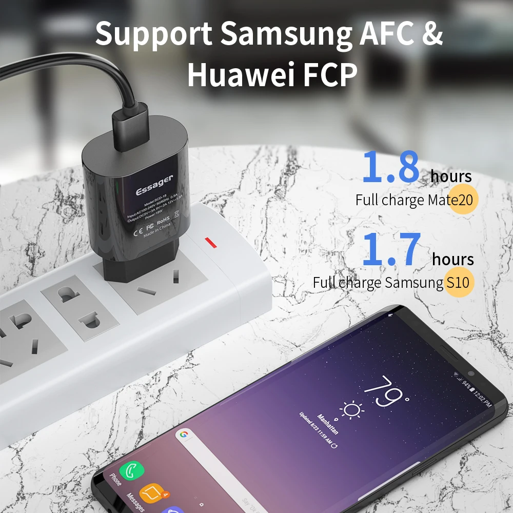 Essager quick charge 3.0 зарядное устройство usb QC3.0 ЕС зарядник для huawei Коврики 20 samsung A50 Xiaomi Mi 9 универсальнаябыстрая зарядка