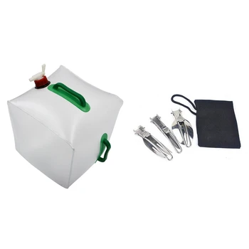 

20L 5.3 Gallon Portable Water Carrier Collapsible Water Storage Container with 3 Pcs 1 Set Camping Fork Knife Tableware