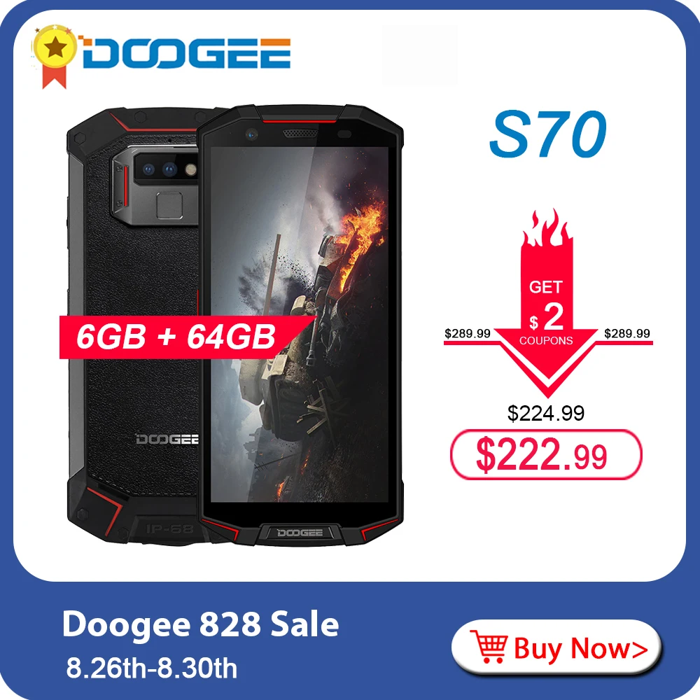 DOOGEE S70 Face ID IP68 IP69K восьмиядерный смартфон 16MP камера 5 99 &quotFHD + экран 6 ГБ 64 Гб