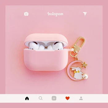 

Cute Moon Rabbit Keyring Case For Airpods Pro Case Silicone Wireless Bluetooth Case for airpod Case Cover For Air Pods 3