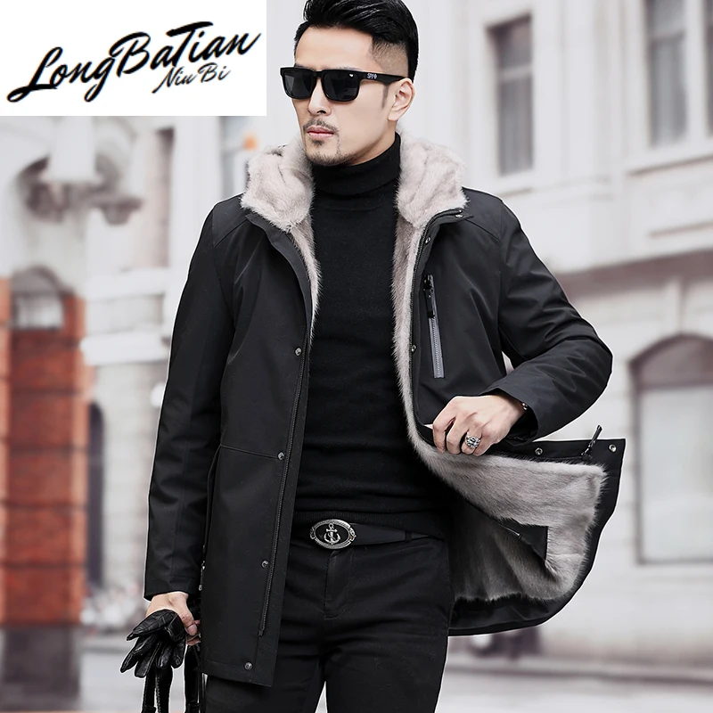 Мужская зимняя куртка парки с натуральным подкладом теплое натуральное пальто