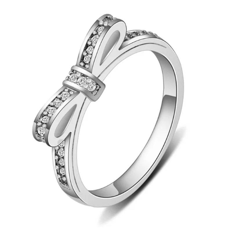 

Silver Plated Ring for Women Clear CZ Bow Ring Girl Lady Gift