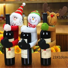 Рождественского стола с изображениями Санта-Клауса и снеговика и оленьим орнаментом бутылки вина крышки Елочное украшение стола Подарки на год 1/2/3 предмета в комплекте