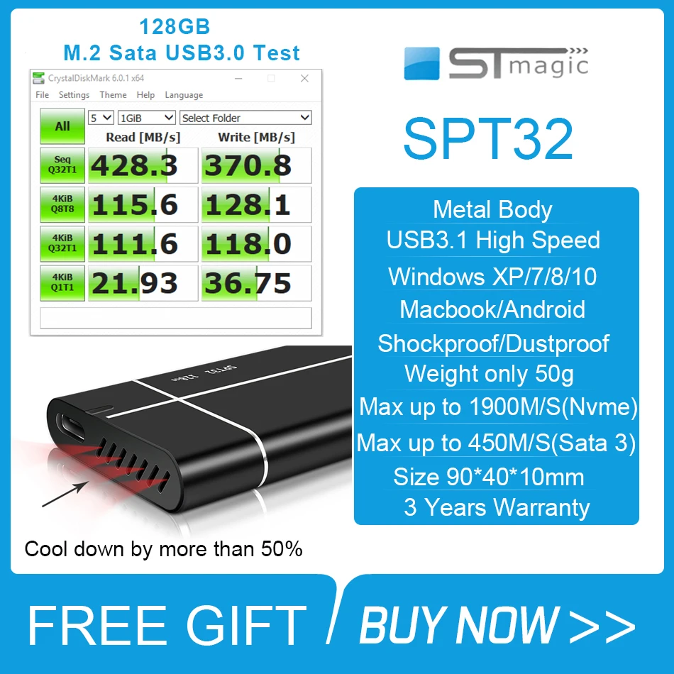 Металлический портативный жесткий диск Stmagic Spt32 128 ГБ 285 512 hd внешний 1 ТБ для ПК