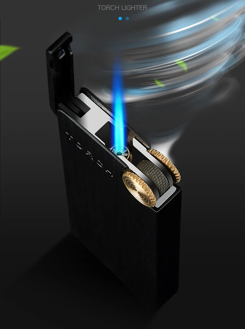 Description Picture 3 of itemWindproof Jet Turbo Torch Lighter Metal Ultra-thin Portable Butane Grinding wheel Flint Lighters For Smoking Gadgets For Men