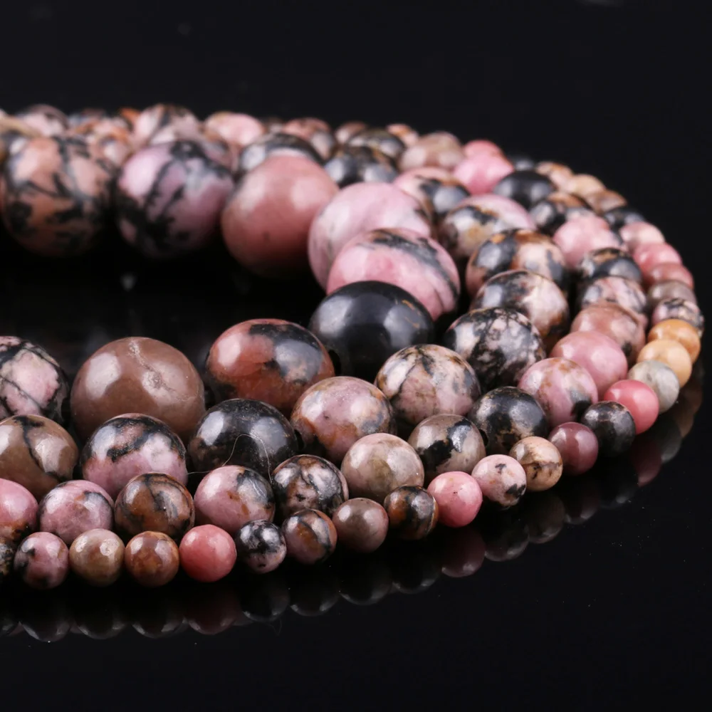 

Natural Stone Beading Black Rhodochrosite Round Loose Spacer Beads for Jewelry Making DIY Bracelet Necklaces Accessories