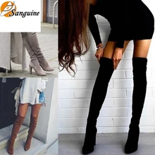 Новая обувь Для женщин сапоги Ботфорты выше колена черного цвета пикантные женские осень-зима женские сапоги до бедра