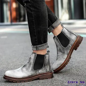 

Men Ankle Boots Warm Flat Shoes Male Man Gladiator Vintage PU Leather Flats Slip On Shoe Men's Sapato Feminino Chaussure M0236