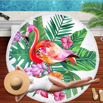 

Tropical Flamingo Round Beach Towel Cartoon Flowers Microfiber Towel For Adult Absorbent Swimming Bath Towels Tapestry Yoga Mats