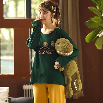 

Wontive Autumn and Winter Woman Pajamas Set Pure Cotton Pajamas 2 Peices Sleepwear for Women Leisure Long Sleeves Homewear