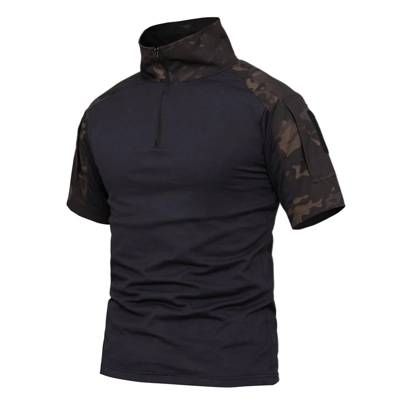 Black camo 4XL тактические футболки мужские армейские военные камуфляжные летние футболки с коротким рукавом тонкие Стрейчевые армейские зеленые черные футболки - Цвет: Black camo