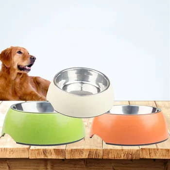 

Pet Bowl Stainless Steel Bamboo Fiber Drinking Water Diet Bowl Cat and Dog Non-slip Bowl Dual-use Household Pet Supplies