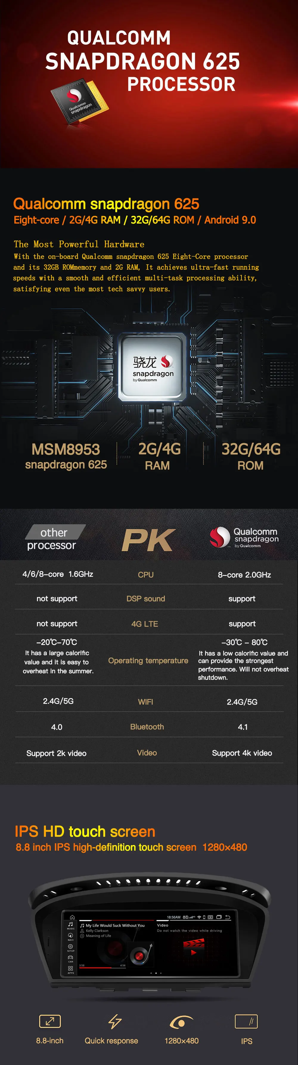 Excellent Andream 8.8" Android 9.0 Qualcomm GPS Navigation Car Multimedia Player For BMW Series 3/5 E90 E91 / E60 E61 M3 M5 CCC system 4