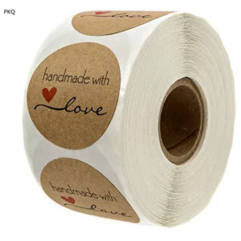 

Handmade with Love Adhesive Kraft Sticker 2.5cm Round Natural Kraft Hand Made Sealing Sticker For Baking Gift Label