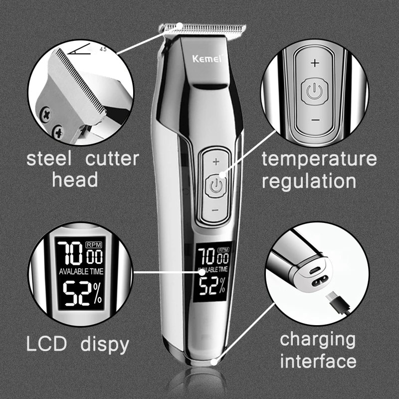 Kemei beard trimmer professional hair clippers electric hair trimmer LCD hair clipper men hair cutting machine cordless trymer 4