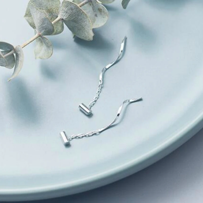 

Silver Wave Long Tassel Drop Earrings 925 Stick Geometric Chain Earrings For Women Party Gifts Fashion Jewelry