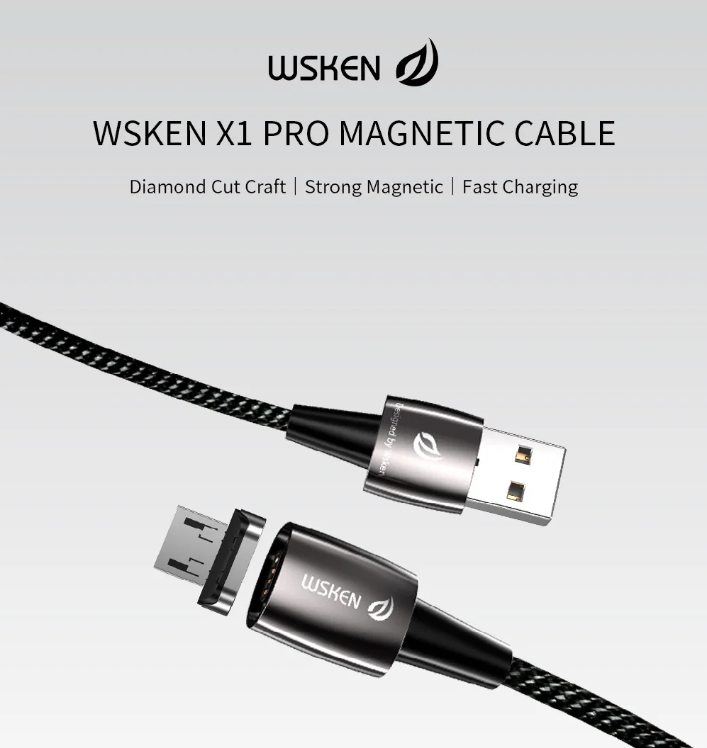 

WSKEN Magnetic USB Cable Fast Charging Micro USB / Type C Cable Magnet Charger Data Charge Type-C Mobile Phone Cable