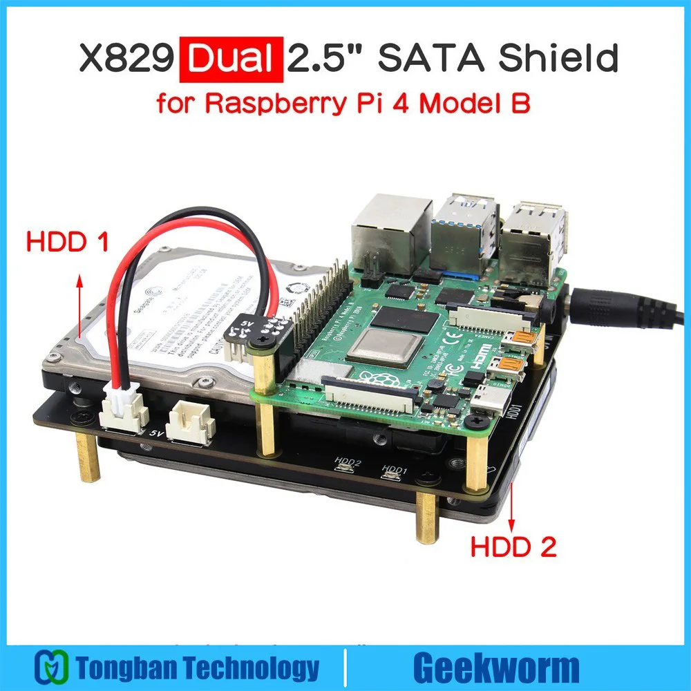 Bajo costo Raspberry Pi X829 placa de expansión de almacenamiento SATA SSD/HDD de 2,5 "Dual, escudo X829 USB 3,1 para Raspberry Pi 4 Modelo B Vy8pVZmoG