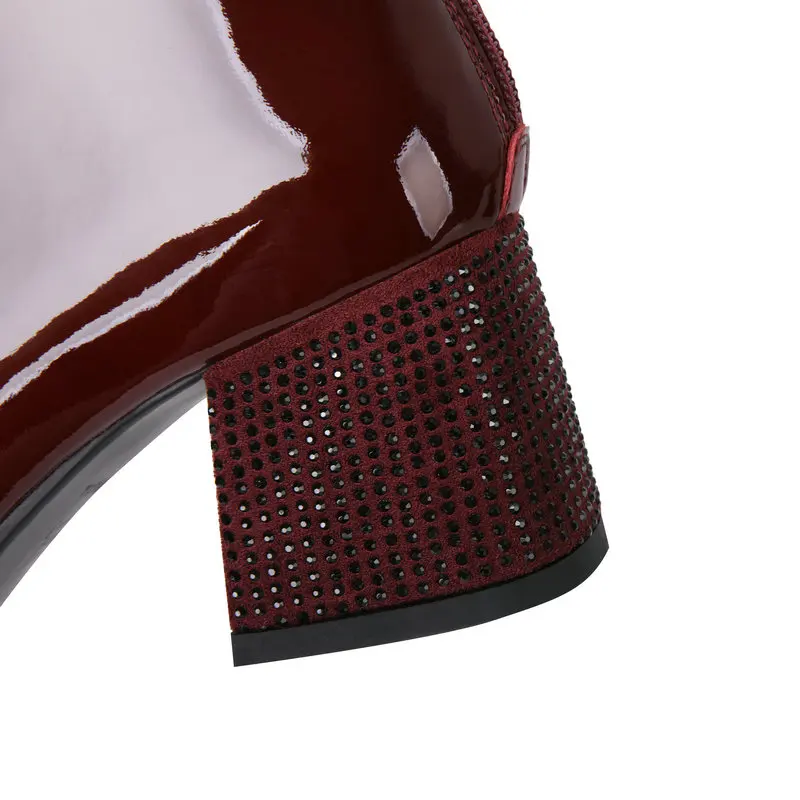 Women's genuine leather ankle Boots crystal High Heels dress party Shoes Woman spring autumn Female Boots Large size 34-43
