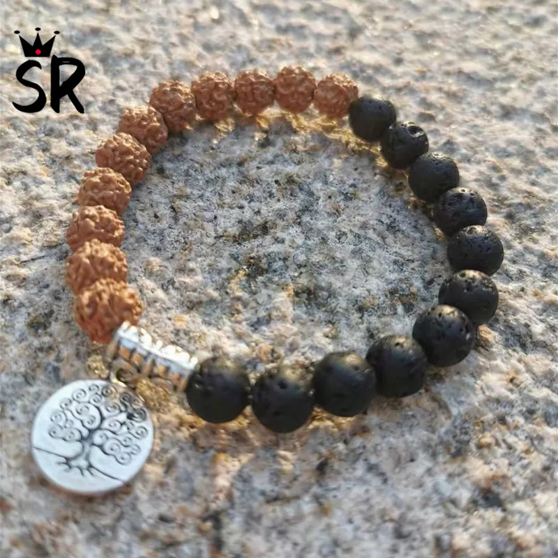 

Brand New Bracelet Tree of Life Ohm Charm Bracelet Vintage Design Rudraksha Lava Stone Bracelet