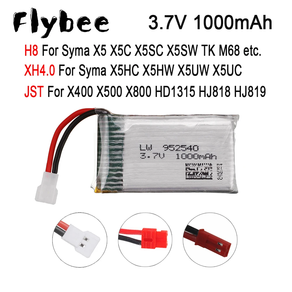 Аккумулятор lipo для дрона 3 7 в 1000 мАч Syma X5 X5C X5SC X5SW TK M68 SG600 KY601 X5HC X5HW X5UW X5UC X400 X500 X800 HD1315