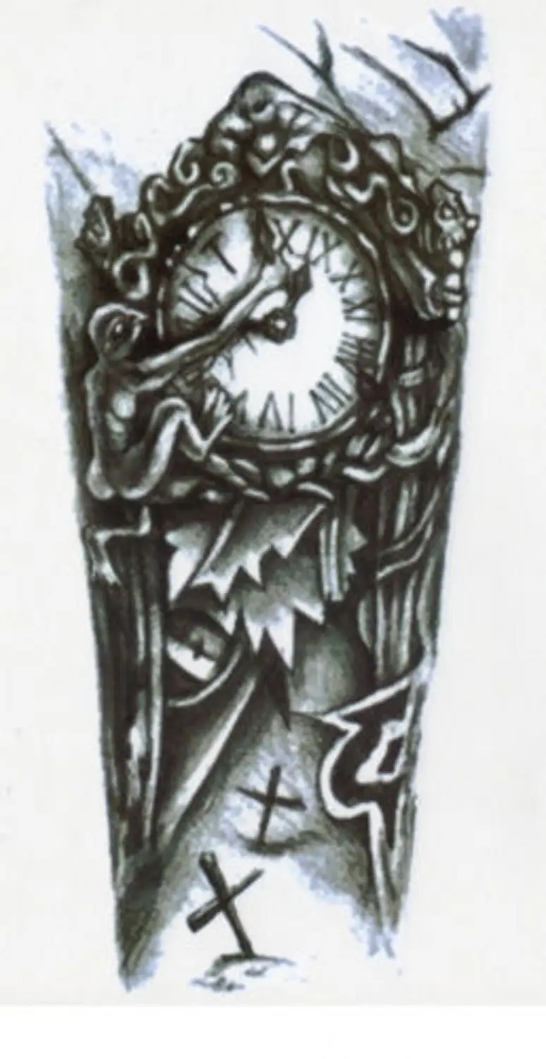 Временные татуировки черные готические часы поддельные тела одноразовые художественные наклейки водонепроницаемые мужские и женские