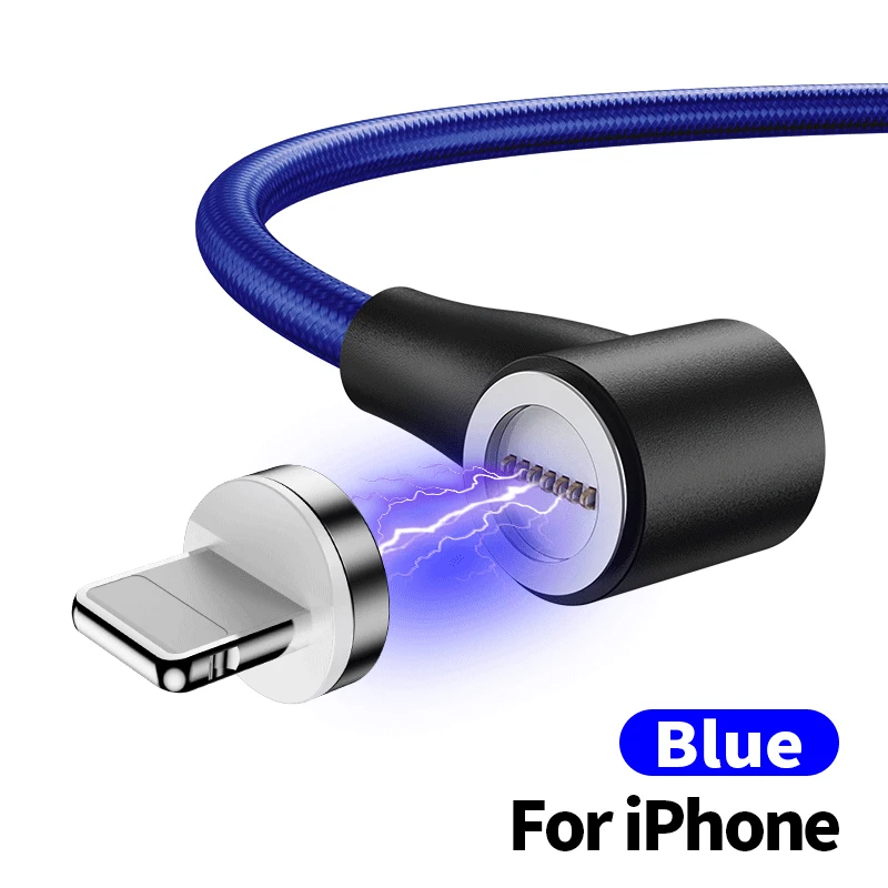 Udyr 2 м Магнитный кабель Micro USB кабель для iPhone XS 7 samsung S9 3A Быстрая зарядка usb type C кабель магнитное зарядное устройство магнитный шнур - Цвет: Blue iOS Cable