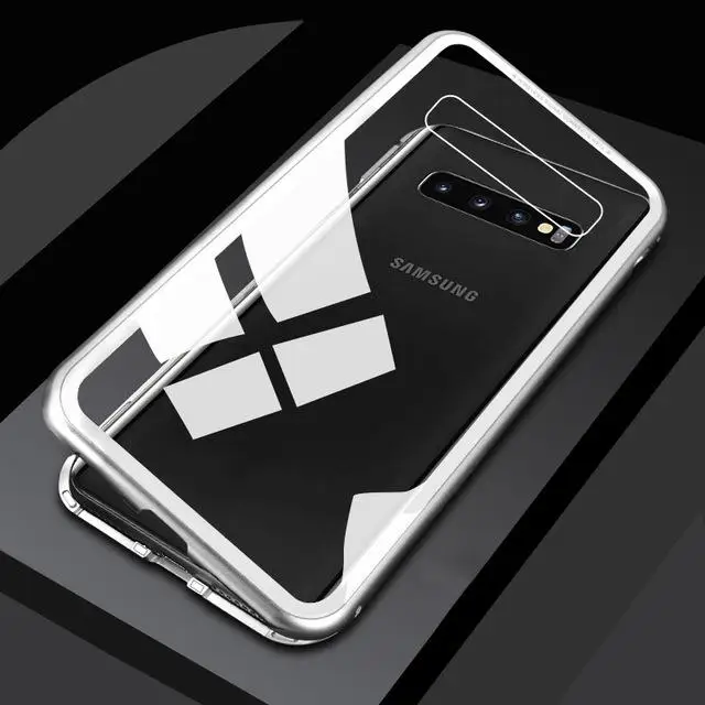 Адсорбционный магнит, флип-чехол для samsung Galaxy S10 Plus, чехол на магните, металлический, прозрачный, закаленное стекло, чехол для samsung S10 Plus S10e - Цвет: Серебристый