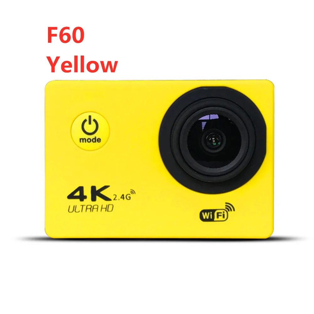 Kebidumei Ультра HD 4K Экшн-камера 60 м водонепроницаемая Спортивная камера 2,0 'экран 60 кадров в секунду Спортивная камера 1080p Go Extreme Pro камера - Цвет: F60 Yellow