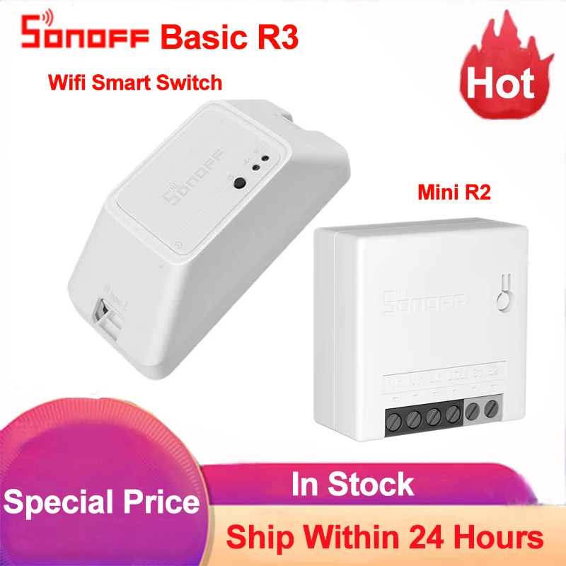 Интеллектуальный выключатель света Sonoff Basic R3 мини R2 2 Way Wi Fi умный переключатель