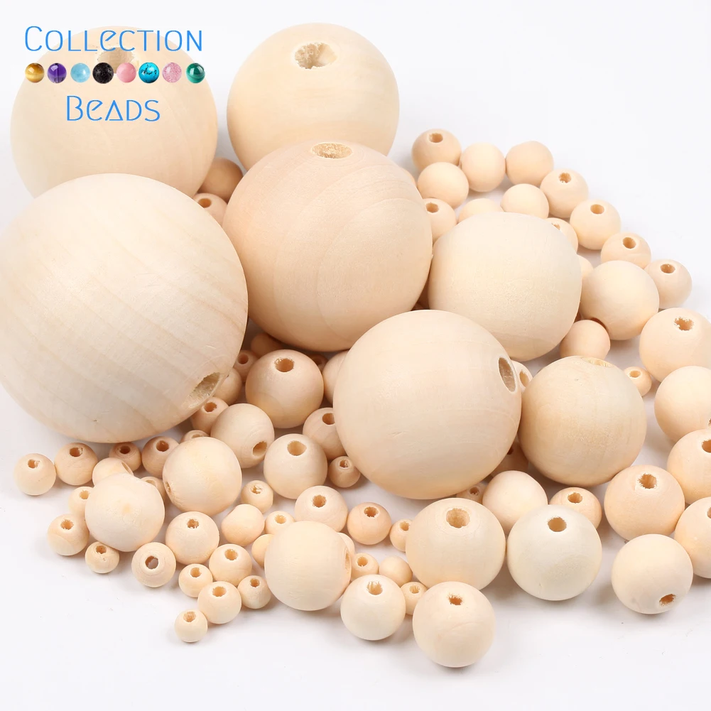 4-50mm 1-1000pcs Natural Wood Beads Round Spacer Wooden Pearl Lead-Free Balls Charms DIY For Jewelry Making Handmade Accessories