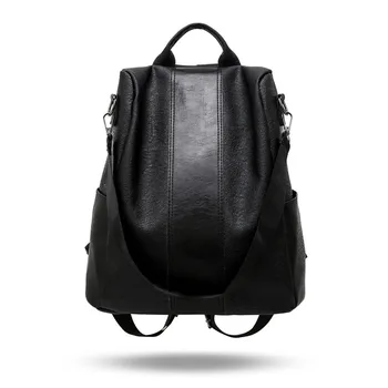 

Female Anti-Theft Backpack Fashion Women Shoulder Bag PU Leather Solid Color Schoolbag Casual Travel Backpack