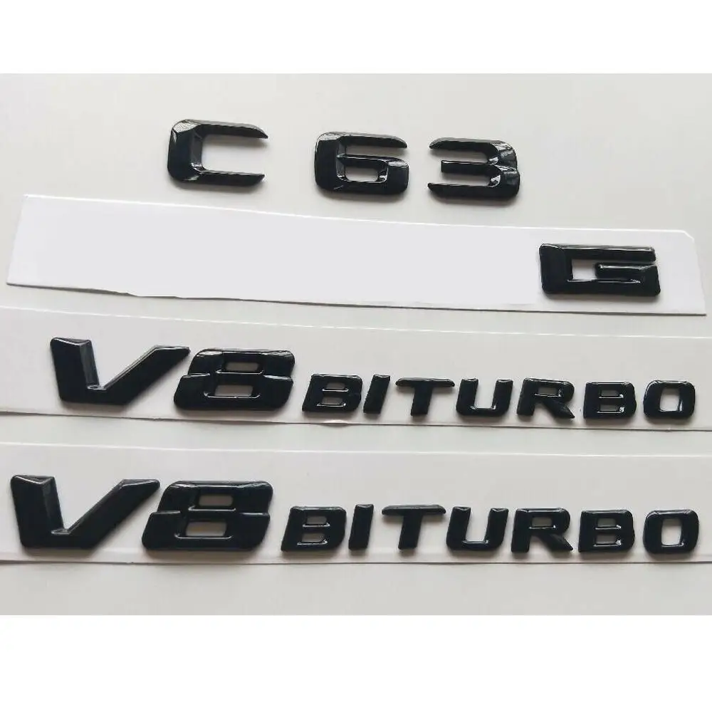 Gloss Black Black C63S FOR AMG V8 BITURBO Trunk Fender Badges Emblems W205 - Цвет: Gloss Black