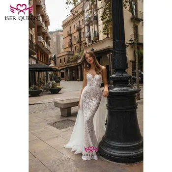 

Strapless Embroidered Lace on Net Detachable Wedding Dresses Sexy Backless European Sashes Tulle Train Robe Mariée Bohème W0656