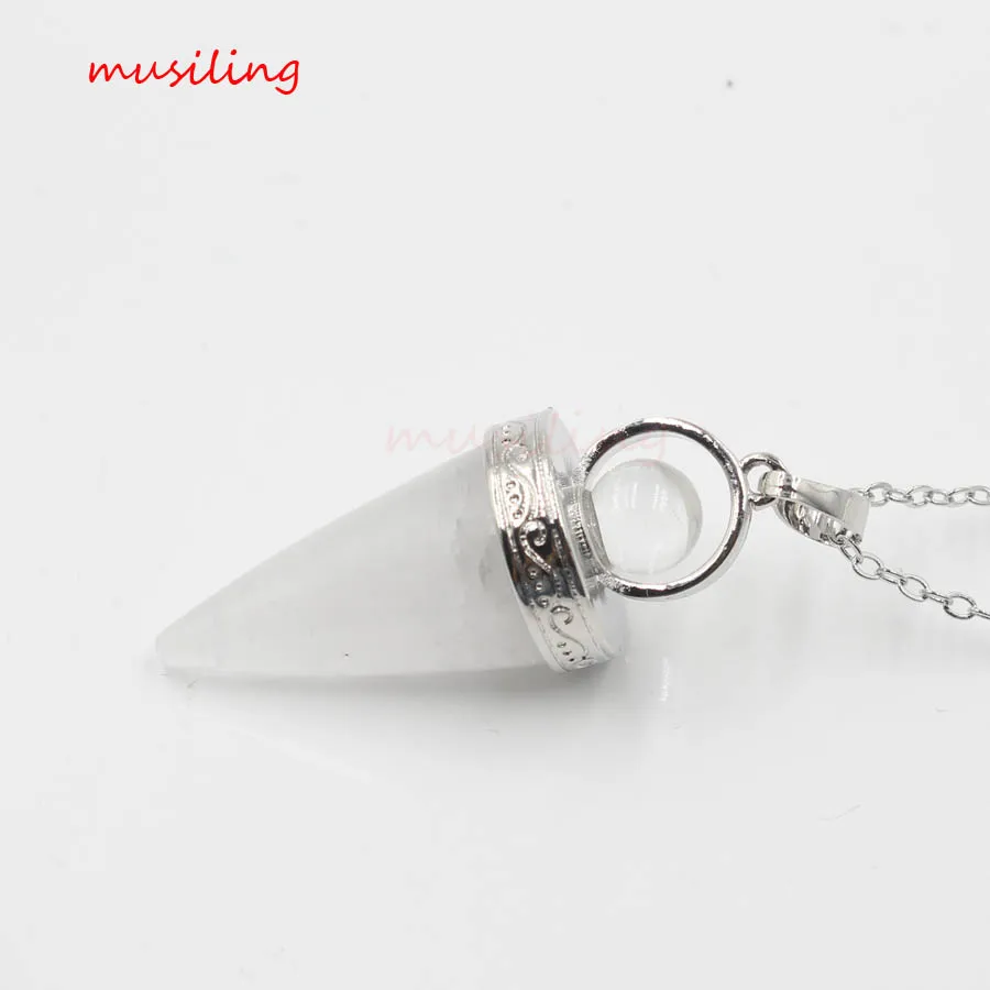 White Crystal Quartz Конический маятник Натуральный Камень Кристаллы аметиста Кварц Подвески рейки покрытые серебром Подвески модные ювелирные изделия - Окраска металла: White Crystal Quartz
