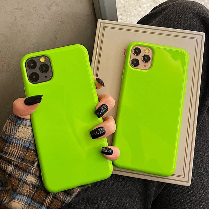 Флуоресцентный зеленый однотонный чехол LOVECOM для телефона iPhone 12 Mini 11 Pro Max XR X XS 7 8