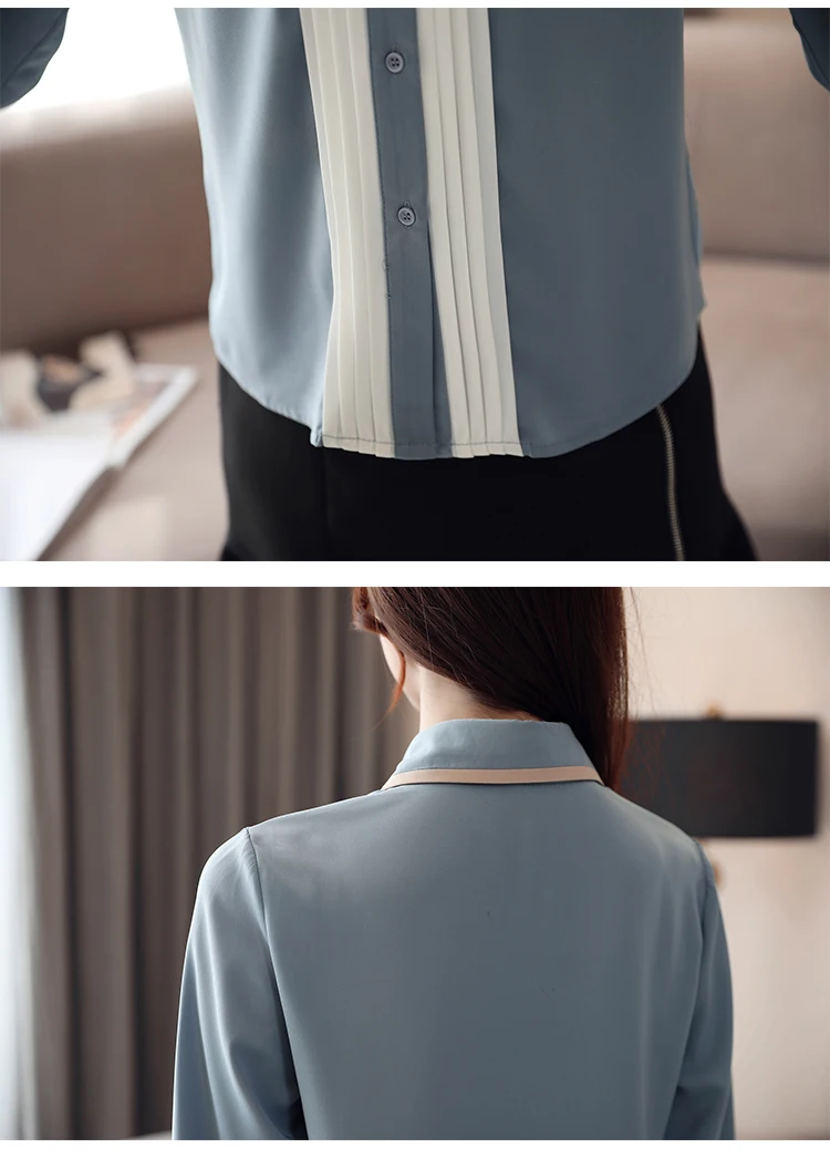 Dingaozlz Новая женская блузка с отложным воротником, шифоновая рубашка с длинным рукавом, офисные женские топы, Лоскутная Женская одежда Blusa