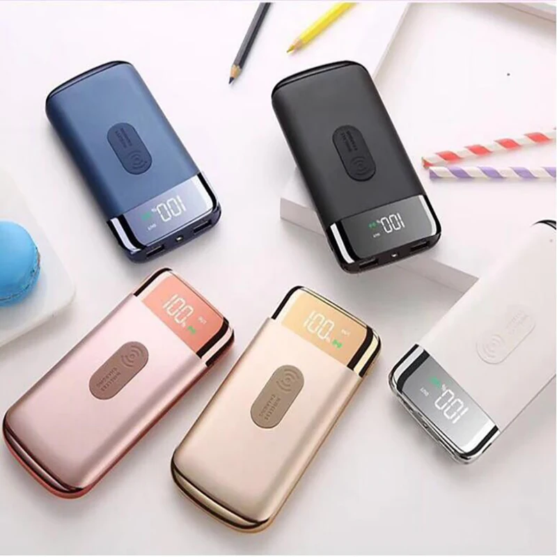 Мини Внешний аккумулятор 3,0 lcd, беспроводной внешний аккумулятор, двойной USB внешний аккумулятор, 10000 мА/ч, беспроводное зарядное устройство, внешний портативный аккумулятор